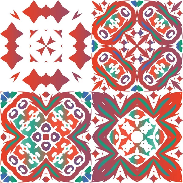 Antike Talavera Fliesen Patchwork Sammlung Vektornahtloser Muster Küchendesign Rot Mexikanisches — Stockvektor