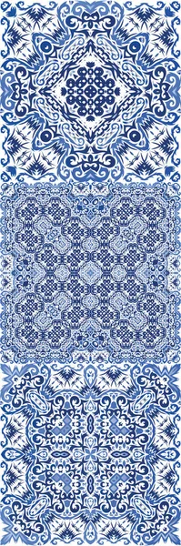葡萄牙阿祖莱州的少数民族瓷砖 一组矢量无缝模式 创意设计 用于表面纹理 印刷品 网底的蓝色老式装饰品 — 图库矢量图片