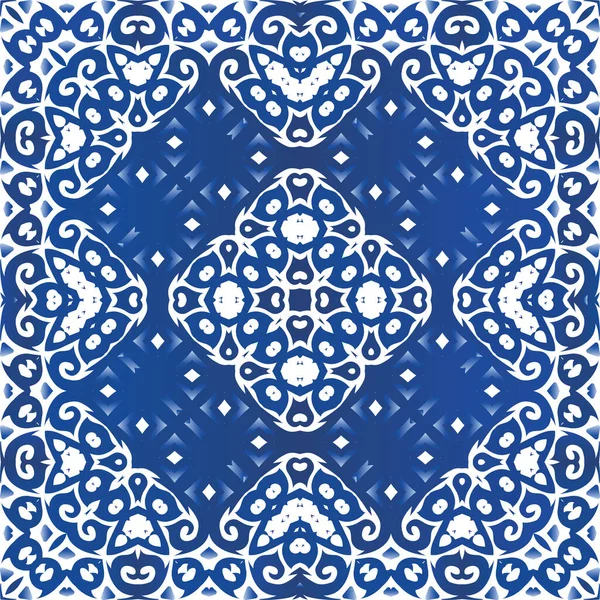 Portugiesische Dekorative Azulejo Keramik Geometrisches Design Vektor Nahtlose Mustertextur Blauer — Stockvektor
