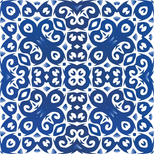 Azulejo Portugués Ornamental Cerámica Diseño Elegante Vector Plantilla Patrón Sin — Vector de stock