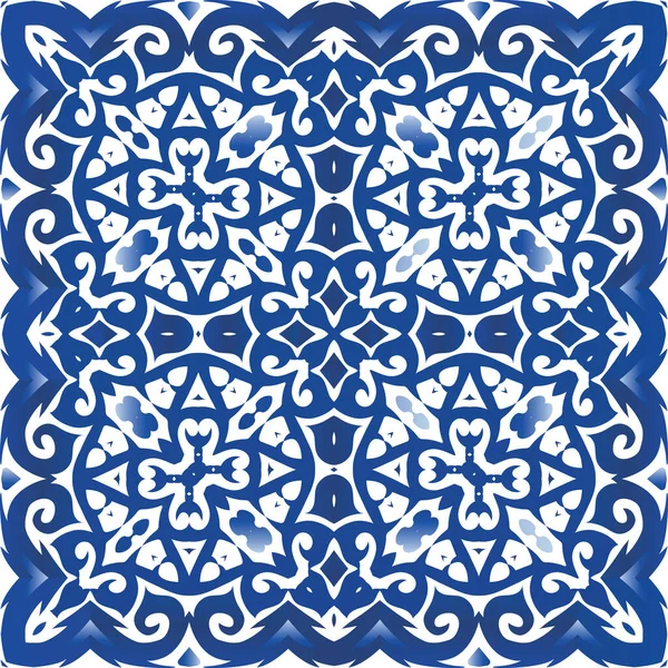 Etnische Keramische Tegels Portugees Azulejo Modern Design Vector Naadloze Patroon — Stockvector