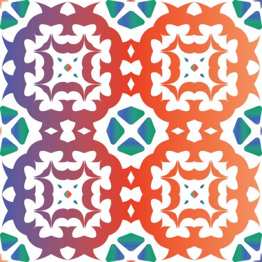 Dekoratif renk talavera fayansları. Vektörsüz desenli poster. Moda tasarımı. Baskı, web arkaplanı, yüzey dokusu, havlu, yastık, duvar kağıdı için kırmızı halk etnik süsü.
