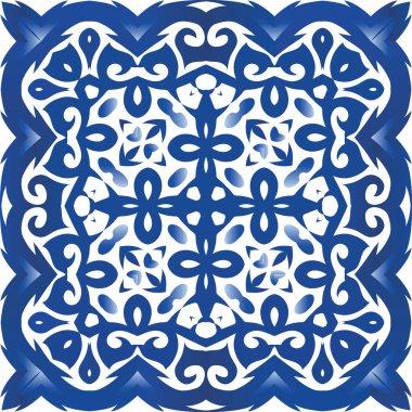 Seramik fayanslar azulejo portugal. Vektörsüz model kavramı. Minimum tasarım. Tişört, hatıra defteri, çarşaf, akıllı telefon çantası veya çantalar için mavi etnik geçmiş.