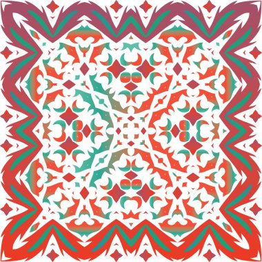 Süslü Talavera Meksika fayans dekoru. Vektörsüz desenli poster. Geometrik tasarım. Çarşaflar, akıllı telefon kılıfları, hatıra defterleri, çantalar ya da tişörtler için kırmızı muhteşem çiçek desenleri..