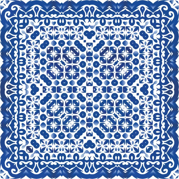 Ornamental Azulejo Portugal Tiles Decor Graphic Design Vector Seamless Pattern — Stock Vector