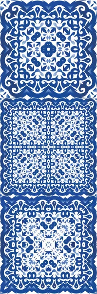 Keramické Dlaždice Azulejo Grafický Design Kolekce Vektorových Vzorců Modré Etnické — Stockový vektor