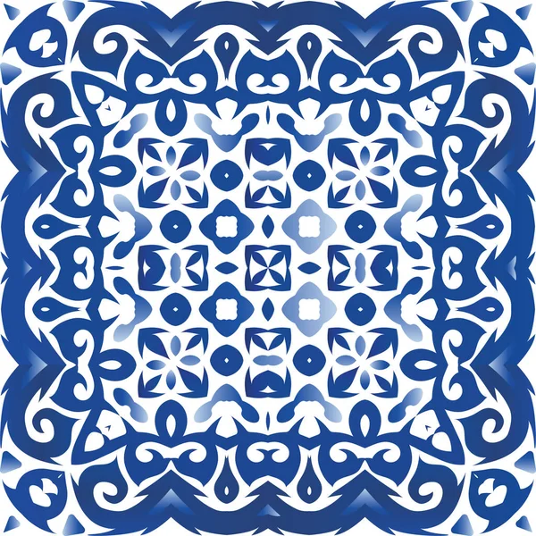 Ceramica Ornamentale Azulejo Portoghese Tema Modello Vettoriale Senza Soluzione Continuità — Vettoriale Stock