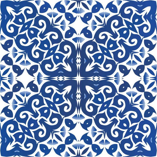 Traditional Ornate Portuguese Azulejo Hand Drawn Design Vector Seamless Pattern — Stock Vector