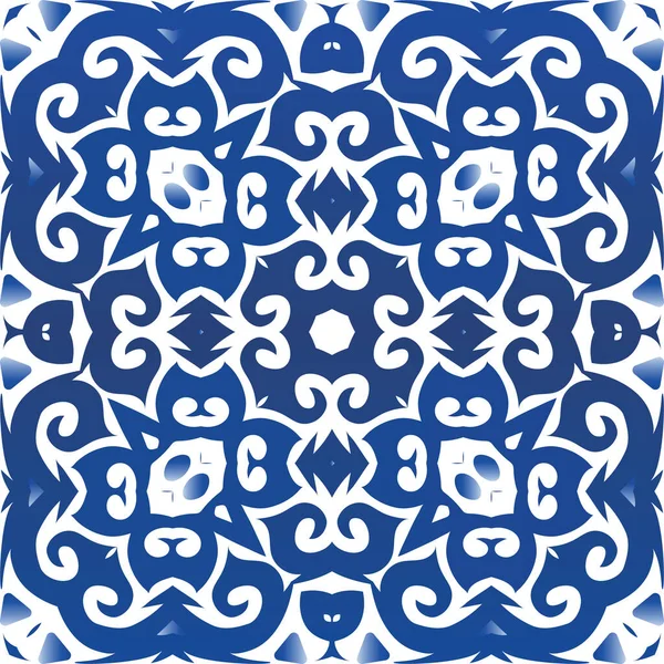 Античная Португальская Керамика Векторный Бесшовный Шаблон Темы Дизайн Кухни Синий — стоковый вектор