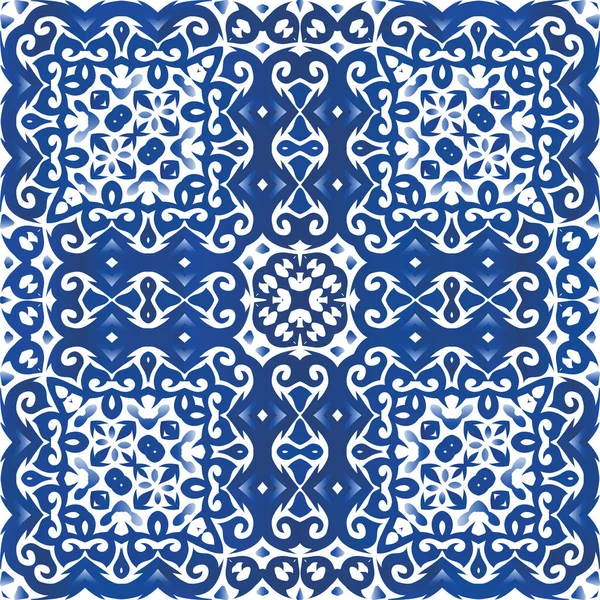 Keramische Fliesen Azulejo Portugal Vektor Nahtlose Mustergitter Stilvolles Design Blauer — Stockvektor