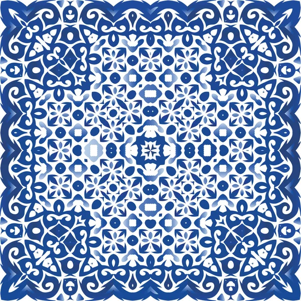 Traditional Ornate Portuguese Azulejo Vector Seamless Pattern Arabesque Geometric Design — Stock Vector