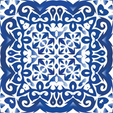 Antika azulejo döşeme yaması. Orijinal tasarım Kusursuz bir arabesk deseni. Çantalar, akıllı telefon kılıfları, tişörtler, çarşaflar veya koleksiyon defterleri için mavi İspanya ve Portekiz dekoru.