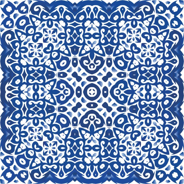 Decorative Color Ceramic Azulejo Tiles Vector Seamless Pattern Texture Original — Stock Vector