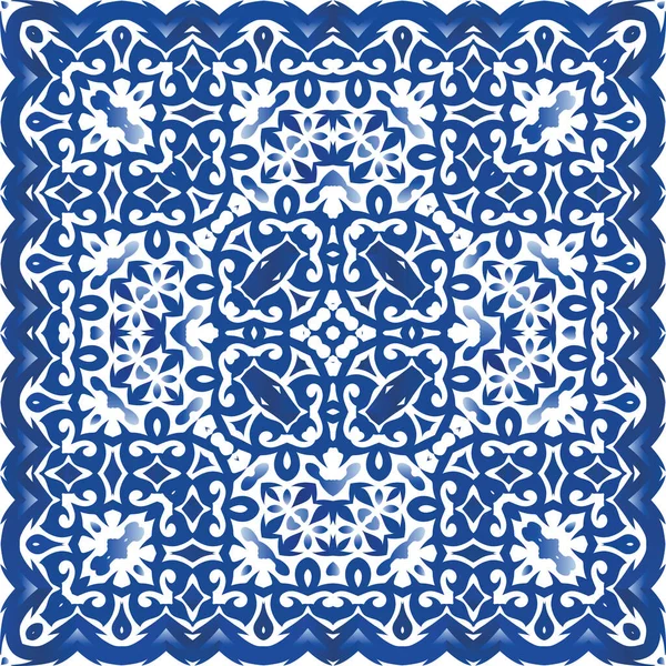 Portuguese Ornamental Azulejo Ceramic Original Design Vector Seamless Pattern Poster — Stock Vector