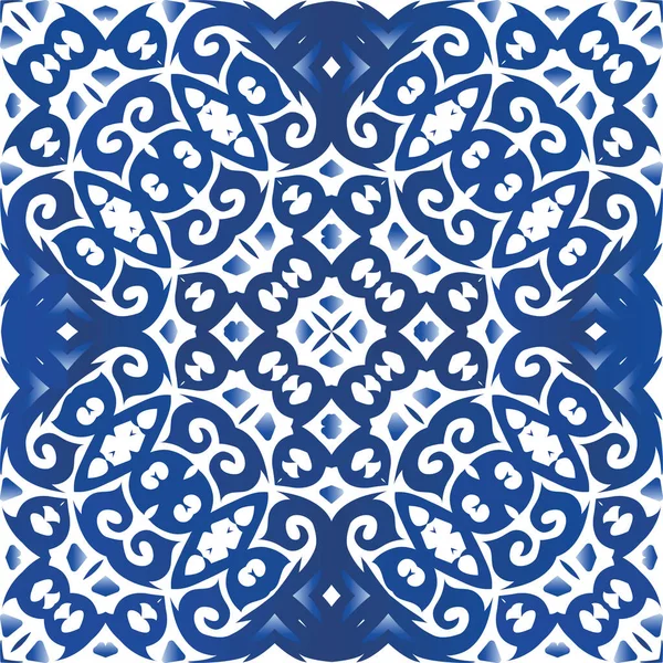Decoración Azulejo Portugal Azulejos Ornamentales Tema Patrón Sin Costura Vectorial — Vector de stock