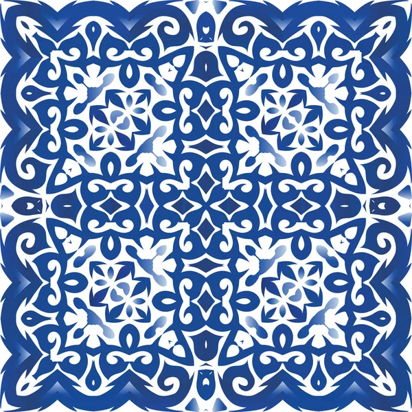 Ornamental Azulejo Dekorasi Ubin Portugal Desain Gambar Tangan Pola Terukur - Stok Vektor