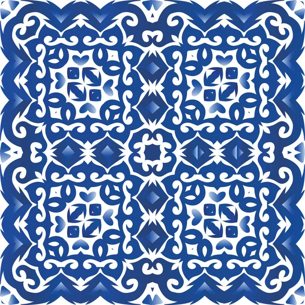Portuguese Ornamental Azulejo Ceramic Fashionable Design Vector Seamless Pattern Frame — Stock Vector
