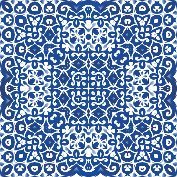 Starožitné Azulejo Dlaždice Patchwork Koncept Vektorového Vzorce Minimální Design Modrý — Stockový vektor