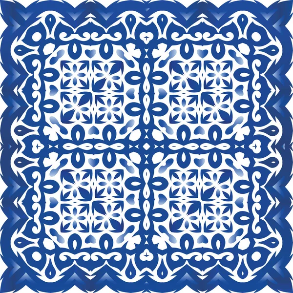 Античная Португальская Керамика Векторный Бесшовный Паттерн Современный Дизайн Синий Цветочный — стоковый вектор