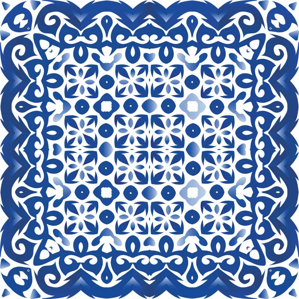 Португальский Декоративный Azulejo Керамики Дизайн Кухни Векторная Бесшовная Текстура Синий — стоковый вектор