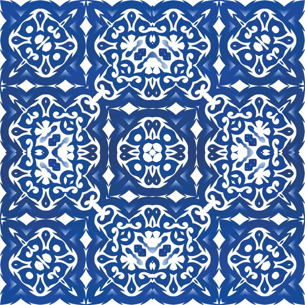 Baldosas Cerámicas Azulejo Portugal Patrón Enrejado Sin Costura Vectorial Diseño — Vector de stock