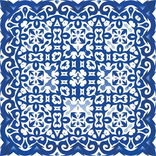 Traditionelle Verzierte Portugiesische Azulejo Küchendesign Vektor Nahtlose Muster Spalier Blauer — Stockvektor