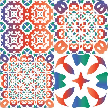 Meksika Talavera 'daki etnik seramik fayanslar. Minimum tasarım. Bir dizi vektörsüz şablon. Yüzey dokusu, havlu, yastık, duvar kağıdı, baskı, web arkaplanı için kırmızı vintage süslemeler.