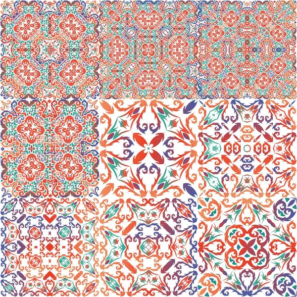 Cerámica Talavera Mexicana Antigua Diseño Coloreado Conjunto Patrones Sin Costura — Vector de stock