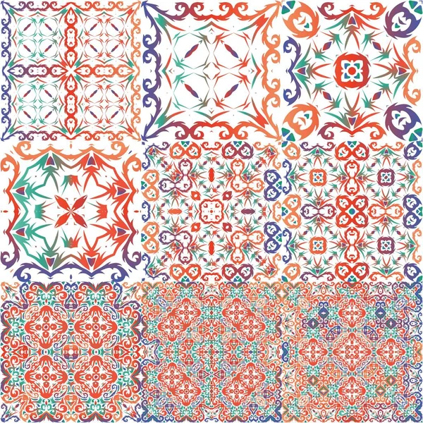 Patchwork Antiche Piastrelle Talavera Kit Modelli Vettoriali Senza Soluzione Continuità — Vettoriale Stock