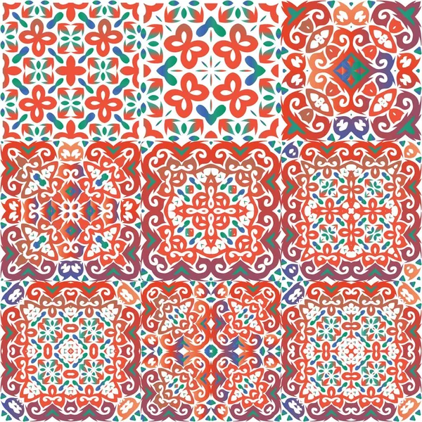 Colore Decorativo Piastrelle Talavera Ceramica Design Universale Serie Modelli Vettoriali — Vettoriale Stock