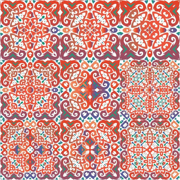 Antike Talavera Fliesen Patchwork Minimales Design Sammlung Vektornahtloser Muster Rot — Stockvektor