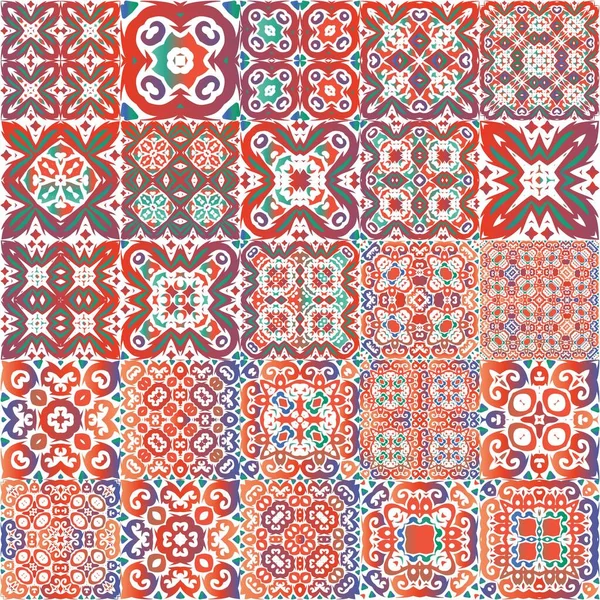 Antike Talavera Fliesen Patchwork Badezimmerdesign Eine Reihe Von Vektor Mustern — Stockvektor