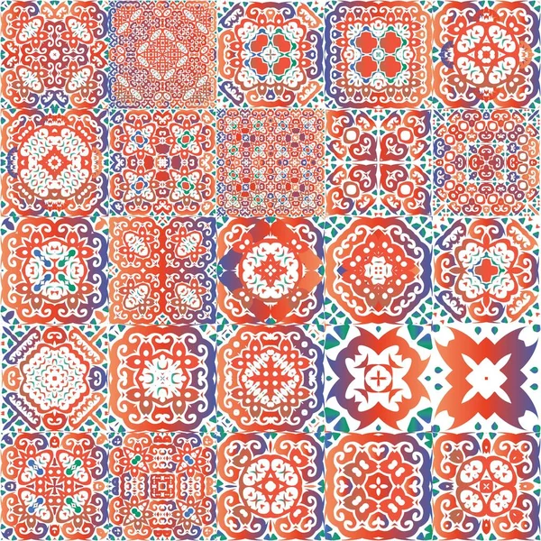 Geleneksel süslü Meksika Talavera 'sı. Vektör aralıksız desenler. Grafik tasarımı. Ağ arkaplanı, baskı, yastıklar, yüzey dokusu, duvar kağıdı, havlular için kırmızı soyut arkaplan.