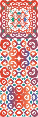 Meksika yapımı talavera fayansları. Banyo tasarımı. Vektör aralıksız desenler. Yastıklar, baskılar, duvar kağıtları, ağ arkaplanı, havlular, yüzey dokusu için kırmızı antika arkaplanlar.