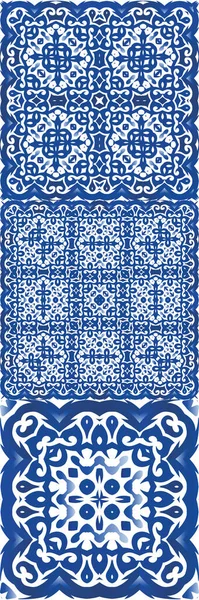 Keramické Dlaždice Azulejo Moderní Design Sada Vektorových Vzorců Modré Etnické — Stockový vektor