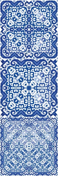 Португальский Декоративный Azulejo Керамики Набор Векторных Бесшовных Шаблонов Современный Дизайн — стоковый вектор