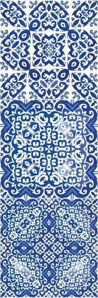 Португальские Винтажные Плитки Azulejo Геометрический Дизайн Набор Векторных Бесшовных Шаблонов — стоковый вектор