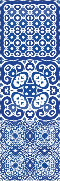 Portugál Évjárat Azulejo Csempe Vektormentes Minták Készlete Geometrikus Tervezés Kék — Stock Vector