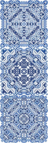 Tradiční Ozdobné Portugalské Azulejos Sada Vektorových Vzorců Originální Design Modré — Stockový vektor