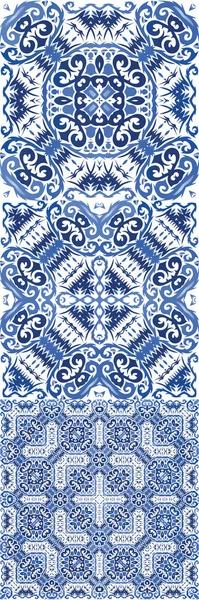 Античная Португальская Керамика Набор Векторных Бесшовных Шаблонов Цветной Дизайн Синий — стоковый вектор