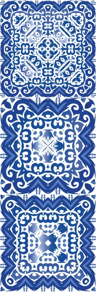 Античная Португальская Керамика Цветной Дизайн Набор Векторных Бесшовных Шаблонов Синий — стоковый вектор