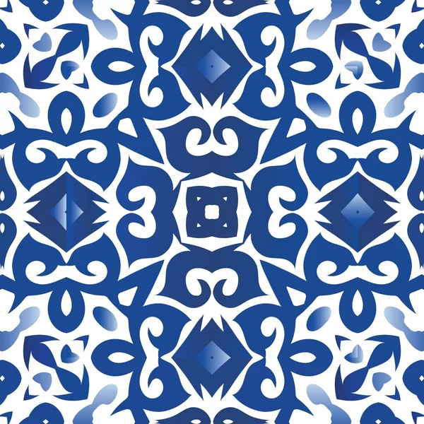 Античная Португальская Керамика Модный Дизайн Векторный Плакат Швов Синий Цветочный — стоковый вектор