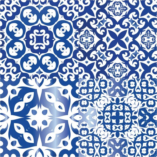 Telhas Decorativas Azulejo Cor Cerâmica Kit Padrões Sem Emenda Vetor — Vetor de Stock