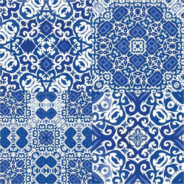 Carrelage Azulejo Antique Patchworks Ensemble Motifs Vectoriels Sans Couture Design — Image vectorielle