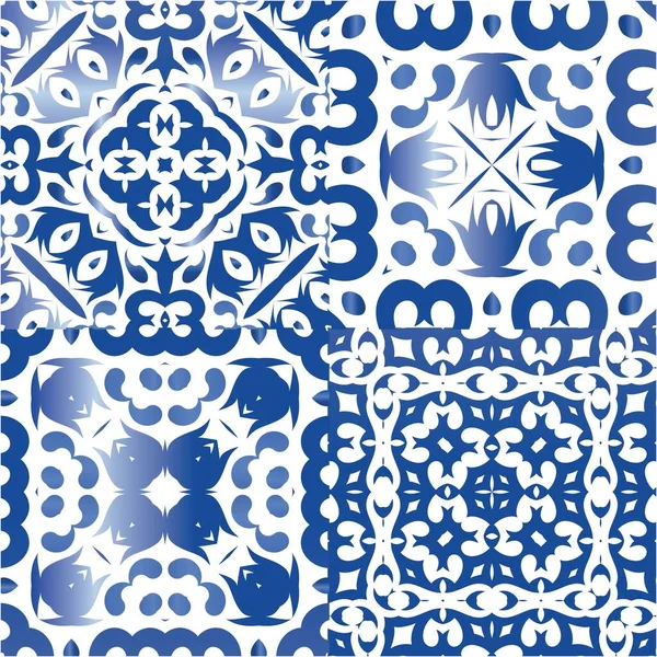 Ceramic Tiles Azulejo Portugal Geometric Design Kit Vector Seamless Patterns — Stock Vector