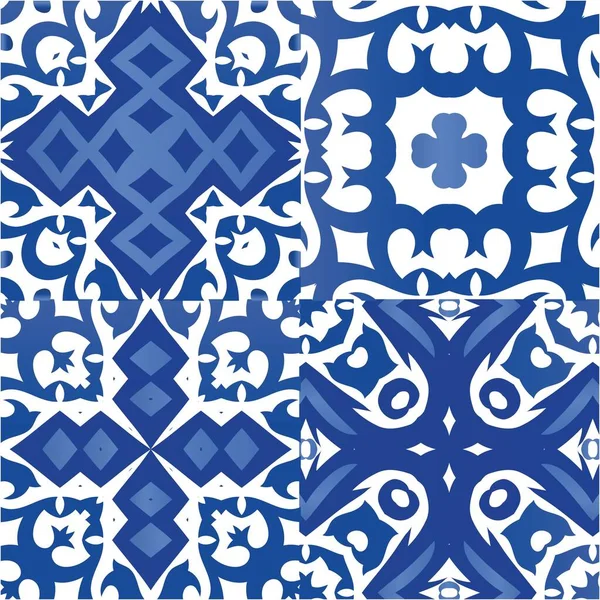 Portugiesische Dekorative Azulejo Keramik Kit Von Vektor Nahtlose Muster Grafikdesign — Stockvektor