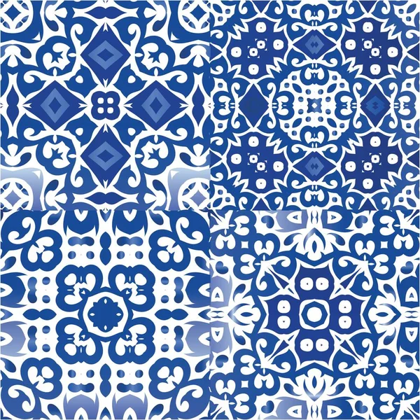 Decoración Azulejo Portugal Azulejos Ornamentales Kit Patrones Sin Costura Vectorial — Archivo Imágenes Vectoriales