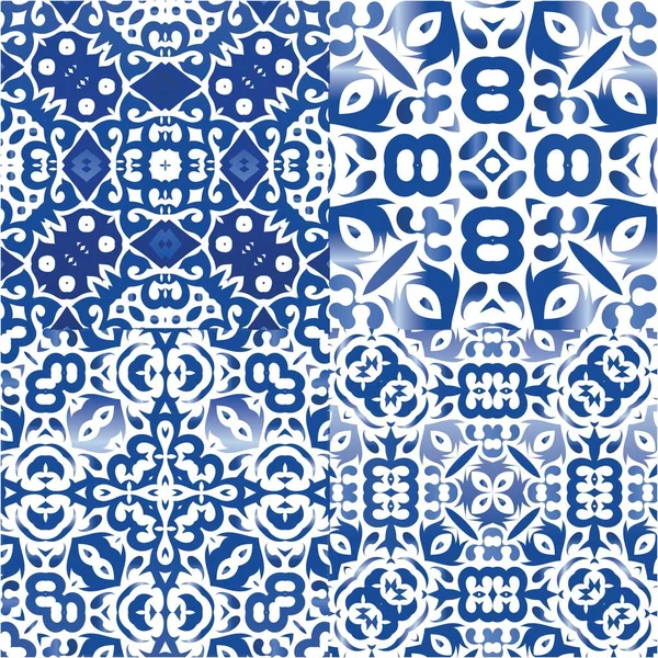 Cerámica Azulejo Portuguesa Antigua Kit Patrones Sin Costura Vectorial Diseño — Vector de stock