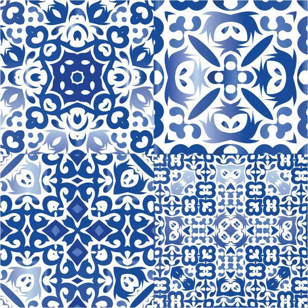 Portuguese Vintage Azulejo Tiles Kit Vector Seamless Patterns Creative Design — Stock Vector