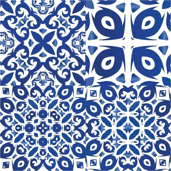 Azulejos Portugueses Ornamentados Tradicionais Design Elegante Coleção Padrões Sem Emenda — Vetor de Stock